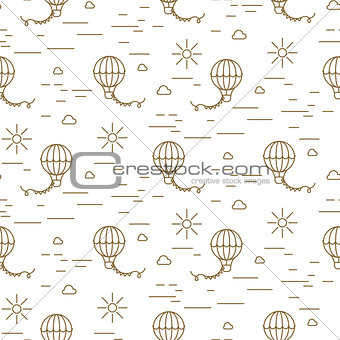 Balloon simple line gold and white seamless vector pattern.