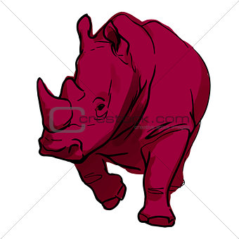 Red rhino on white background