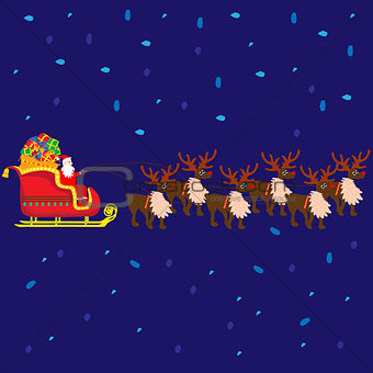 Christmas vector illustration with Santa Claus on sleigh