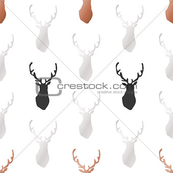 White Christmas and New Year's wrapping paper with deers of gold and bronze foil. Seamless vector pattern.