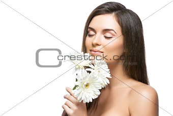 beautiful girl with white flowers