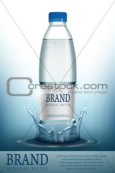 Mineral water realistic Bottle container mockup template. Transparent Drinking water Bottle with your brand for ads or magazine design. 3d vector illustration.