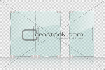 Store, Mall glass doors for market and boutique. Glass doors isolated on transparent background. vector illustration