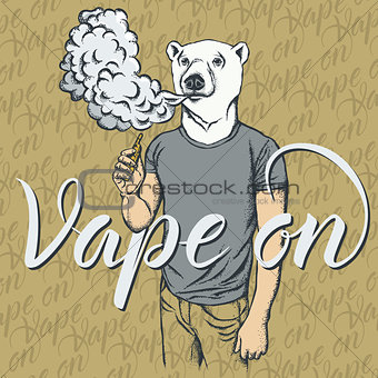 White bear vaping an electronic cigarette