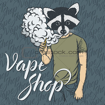 Raccoon vaping an electronic cigarette