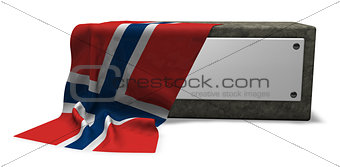 stone socket with blank sign and flag of norway - 3d rendering
