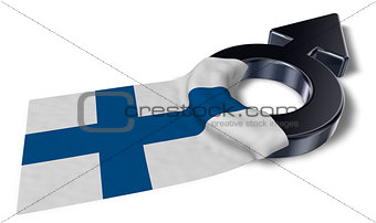 mars symbol and flag of finland - 3d rendering