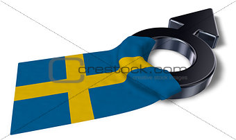 mars symbol and flag of sweden - 3d rendering
