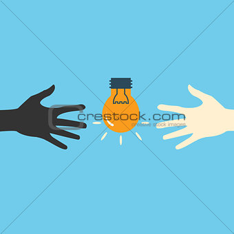 Hands and light bulb Vector print