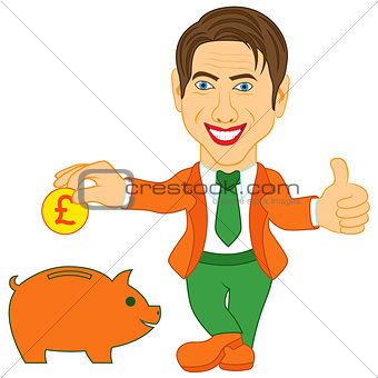 Man and orange piggy bank