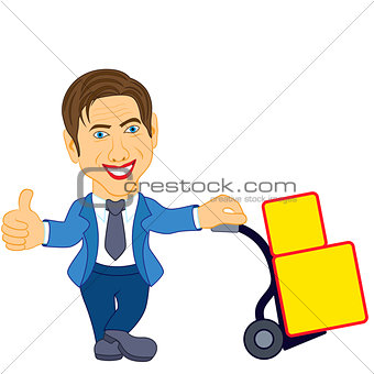 Man holds a cart with a load