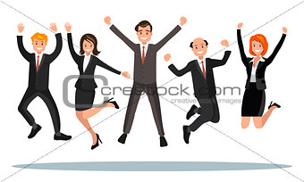 Business people are jumping, celebrating the victory.