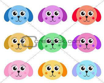 Collection of cute colorful puppy dog isolated on white background. Vector illustration.