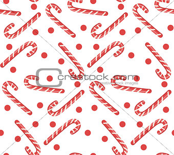 Christmas seamless pattern with candy cane. Xmas repeating texture. Winter holidays endless background, wallpaper, fabric. Vector illustration.