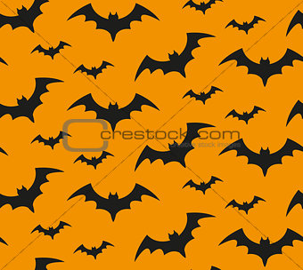 Bat silhouette seamless pattern. Halloween repeating texture. Scary endless background with flittermouse. Vector illustration.