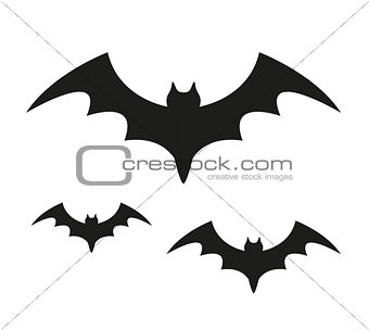 Bat black silhouette icon. Isolated on white background. Halloween concept. Scary flittermouse. Vector illustration.