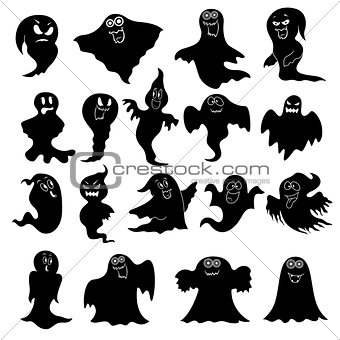 Set of eighteen flying black ghost stencils