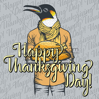Vector illustration of Thanksgiving penguin concept