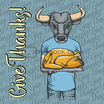 Vector illustration of Thanksgiving bull concept