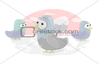 Funny birds. Cartoon character. Doves for animation or graphic design.
