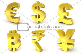 Currency golden signs. 3D