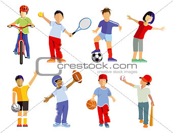 Children's sport collection and sporting children