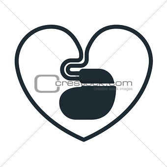 Cardiac pacemaker icon with  heart-shaped cord