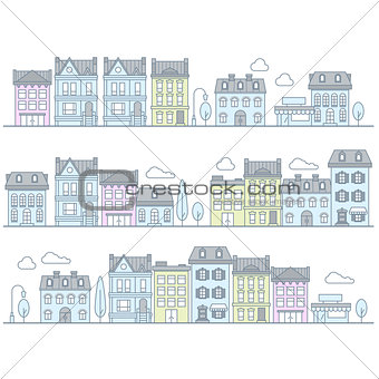 European street with buildings and houses - town