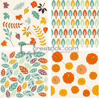 Set of autumn forest patterns