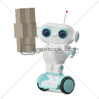 3d Illustration Robot with Three Box