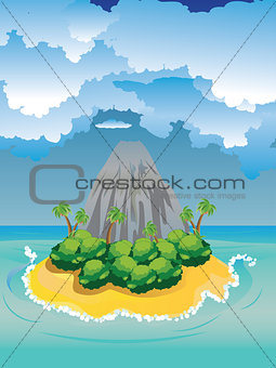 Cartoon Volcano Island