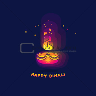 Diwali lamp bright colorful sign isolated on dark.