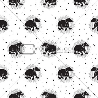 Bear black and white tribal seamless vector patterns.