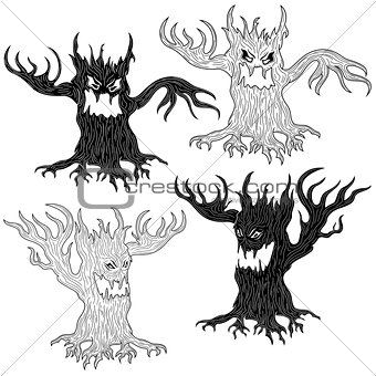 Four Halloween evil tree