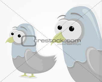Sad funny pigeon in cartoon style. Cartoon character for animation.