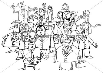 businessmen group black and white cartoon