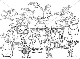 Christmas characters group coloring book