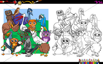 bird characters group coloring book