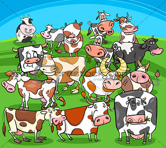 cartoon cows farm animals group