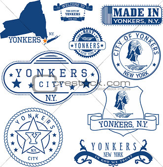 Set of generic stamps and signs of Yonkers, NY