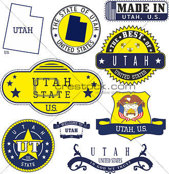 Set of generic stamps and signs of Utah state