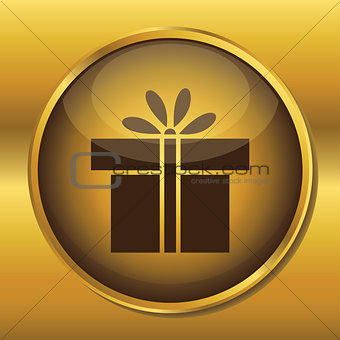 Gold button web icon present box