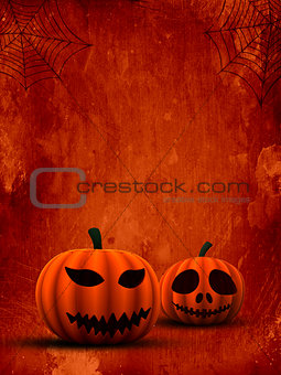 3D spooky pumpkins on grunge background