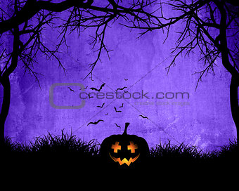 Halloween background with pumpkin on purple background