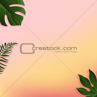 Summer Banner With Tropical Leaf