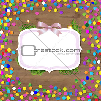 Wood Background With Confetti And Label