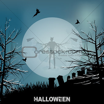 Halloween evil angel and moon background
