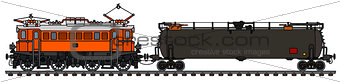 Old electric locomotive and tank wagon