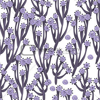 Floral seamless pattern. Hand drawn creative flowers or trees. Colorful artistic background. Abstract herb