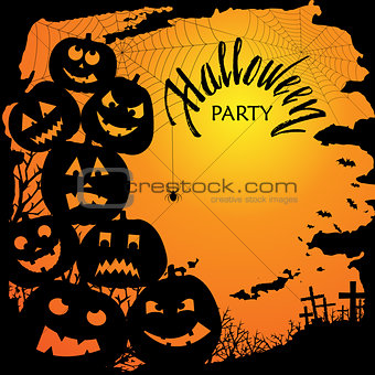 Halloween party invitation with scary pumpkins. Funny and evil pumpkins for halloween design